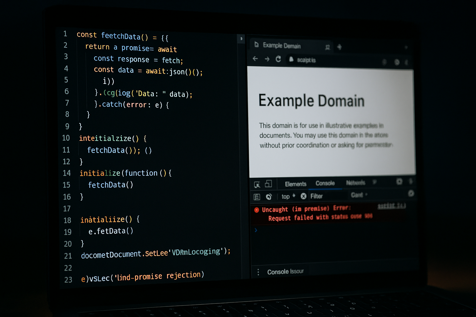 Debugging session showing code and browser DevTools